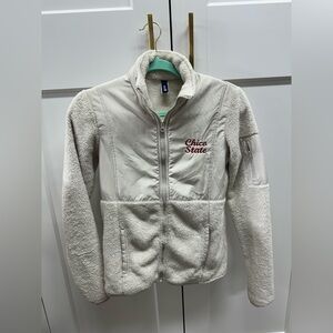 Chico state fuzzy women’s zip up. Beige.